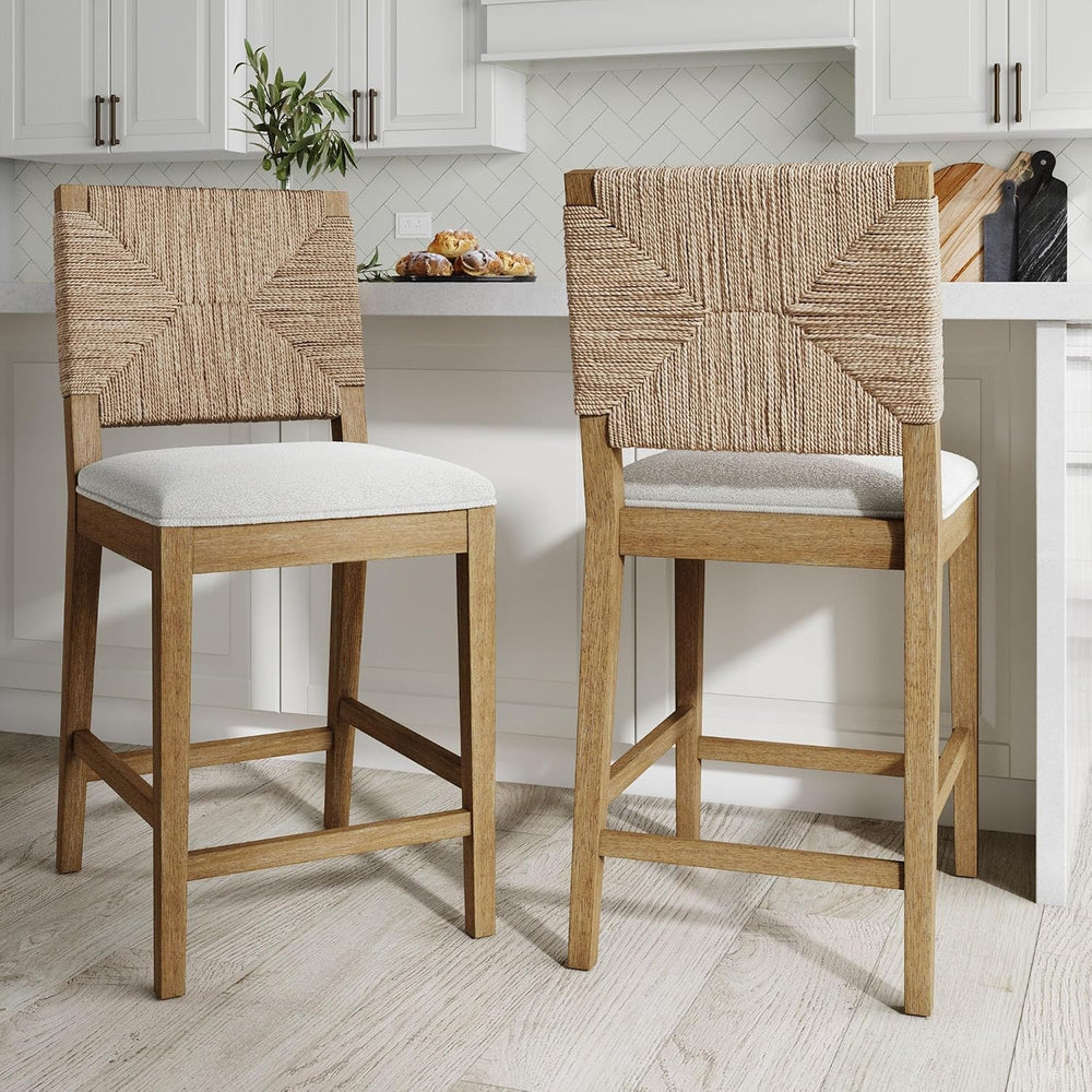 Nathan James Beacon Bohemian Boucle Bar Stool, Upholstered Counter Height Cha...