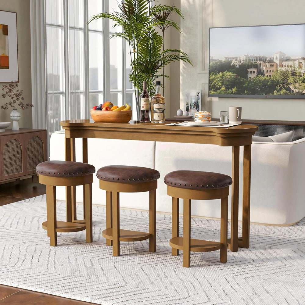 Merax 4 Piece Bar Table Set with 3 PU Upholstered Bar Stools, Solid Wood Coun...