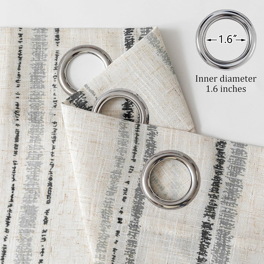 MYSKY HOME Grey Striped Linen Curtains for Living Room 84 Inches 2 Panels