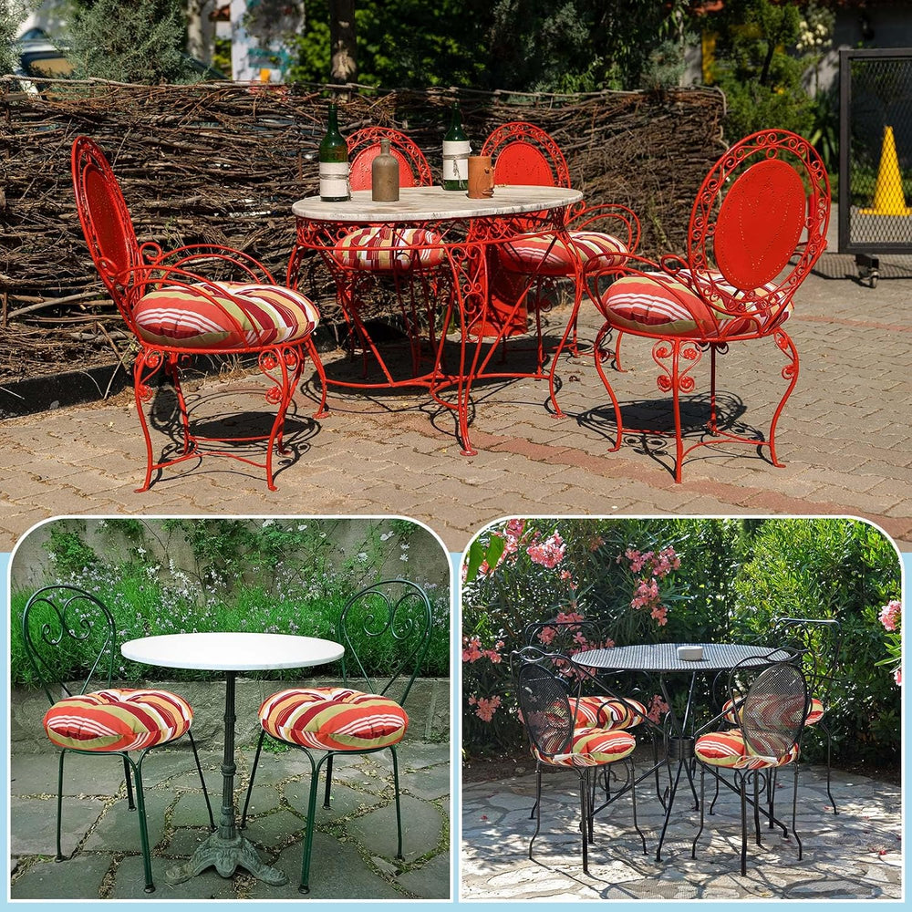 Wesiti Set of 4 Round Bistro Seat Cushion with Tie, Waterproof, Red Stripe