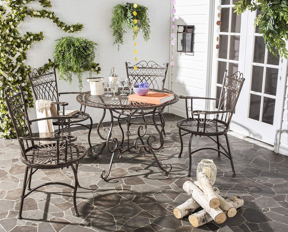 SAFAVIEH Outdoor - Thessaly 5-Piece Bistro Dining Set - Rustic Brown Iron Met...