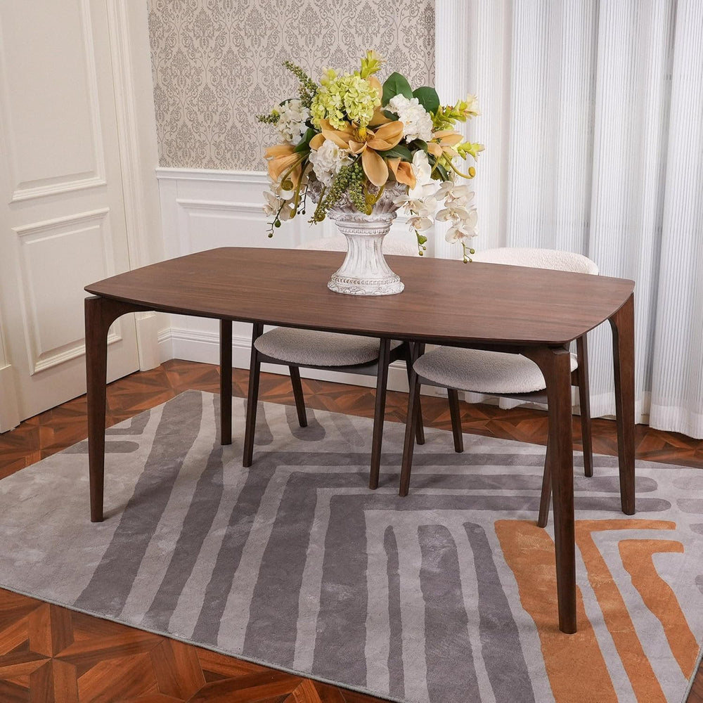CONSDAN Dining Table for 4-6, Table Only, Walnut Veneer Top, Solid Wood Frame...