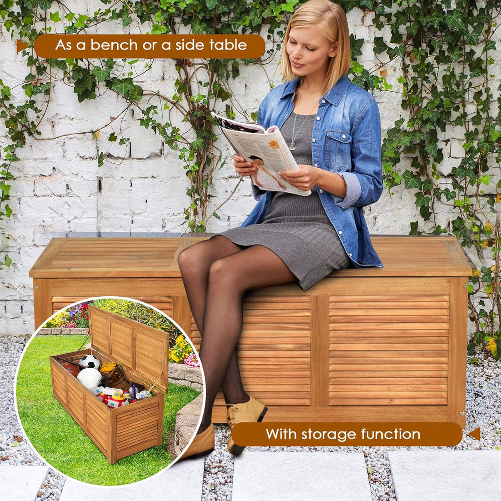 Tangkula 46 Gallon Acacia Wood Deck Box, Garden Backyard Storage Bench, Outdo...