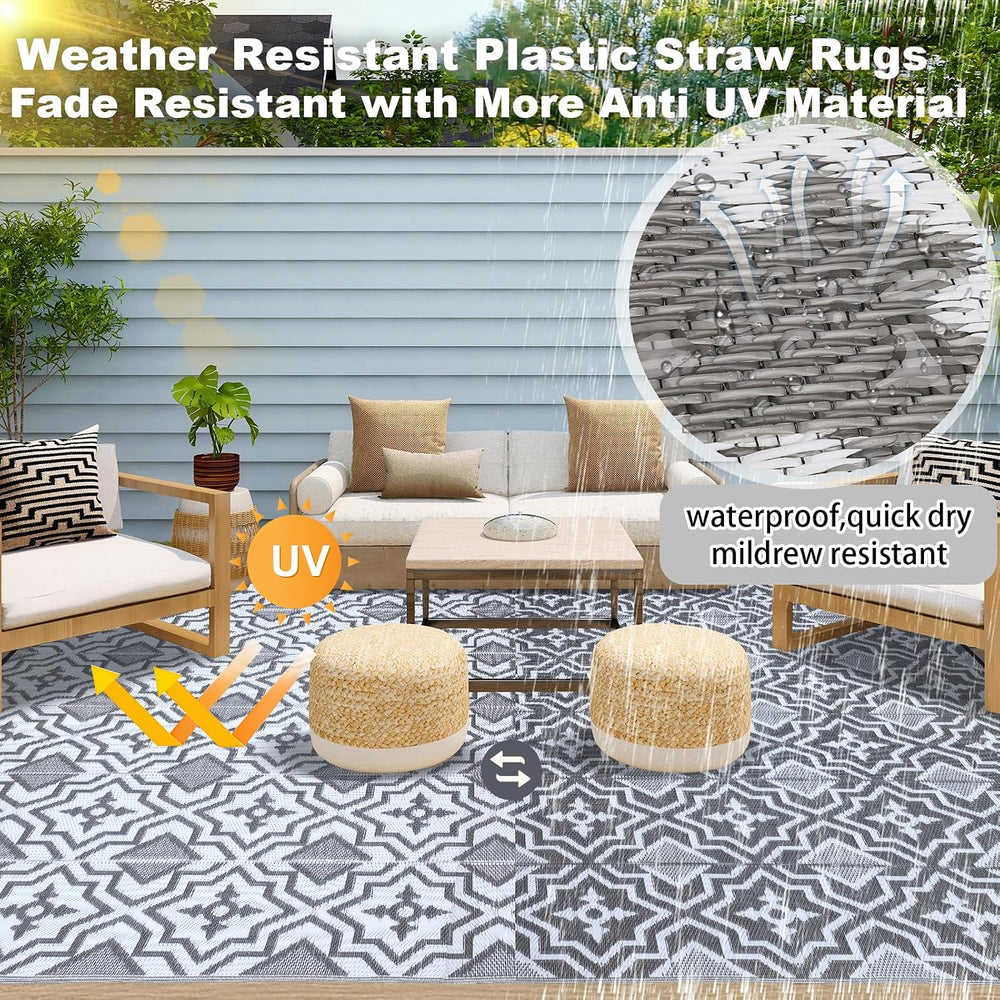 Alfolo Outdoor Rug 9x12 for Patios Clearance,Outdoor Plastic Straw Rug,Waterp...