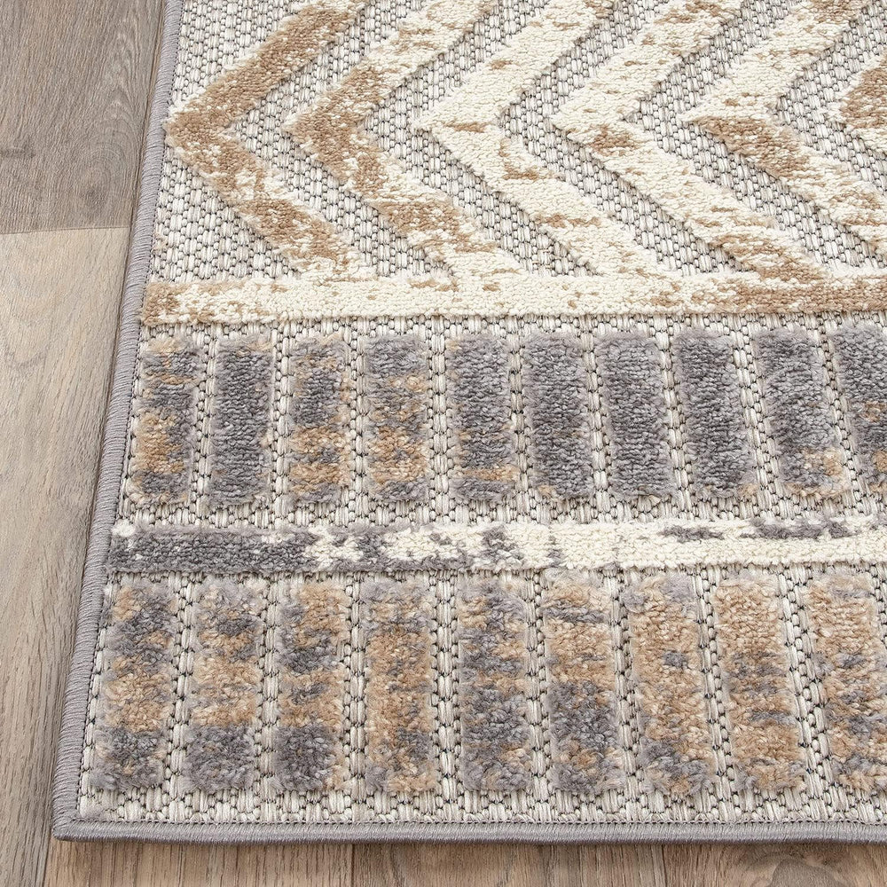 Rugshop Tribal Stripe Indoor/Outdoor Distressed Deck Area Rug Beige 4' x ...