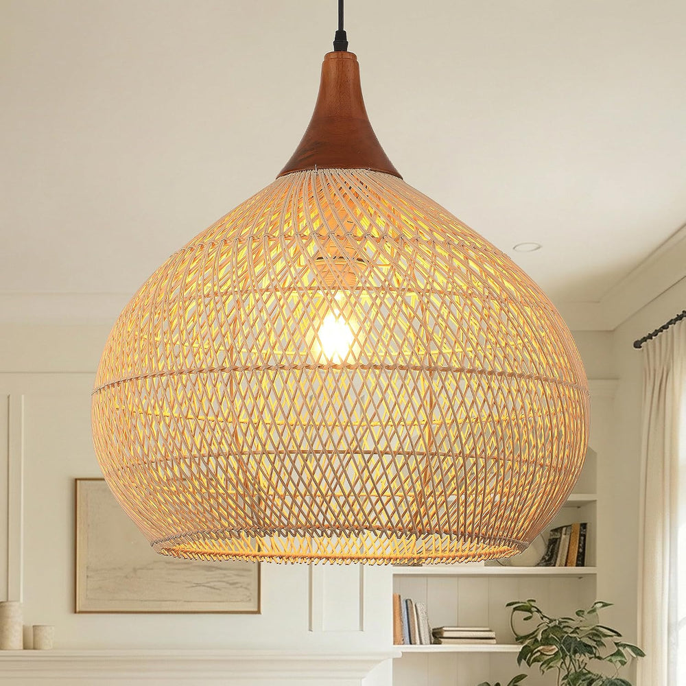 20" Large Rattan Pendant Light, Rattan Chandelier Hand-Woven Boho Pendan...