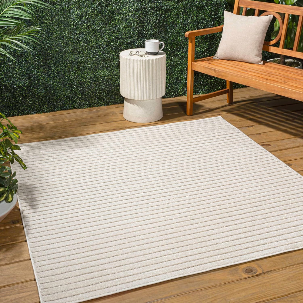 JONATHAN Y Aarhus High-Low Striped Ivory/Cream 7x7 Square Indoor/Outdoor Area...