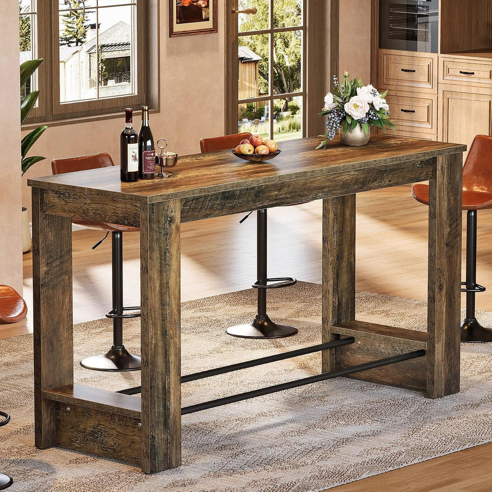 Tribesigns 63'' Bar Table Set of 2, Counter Height Table with Footrest