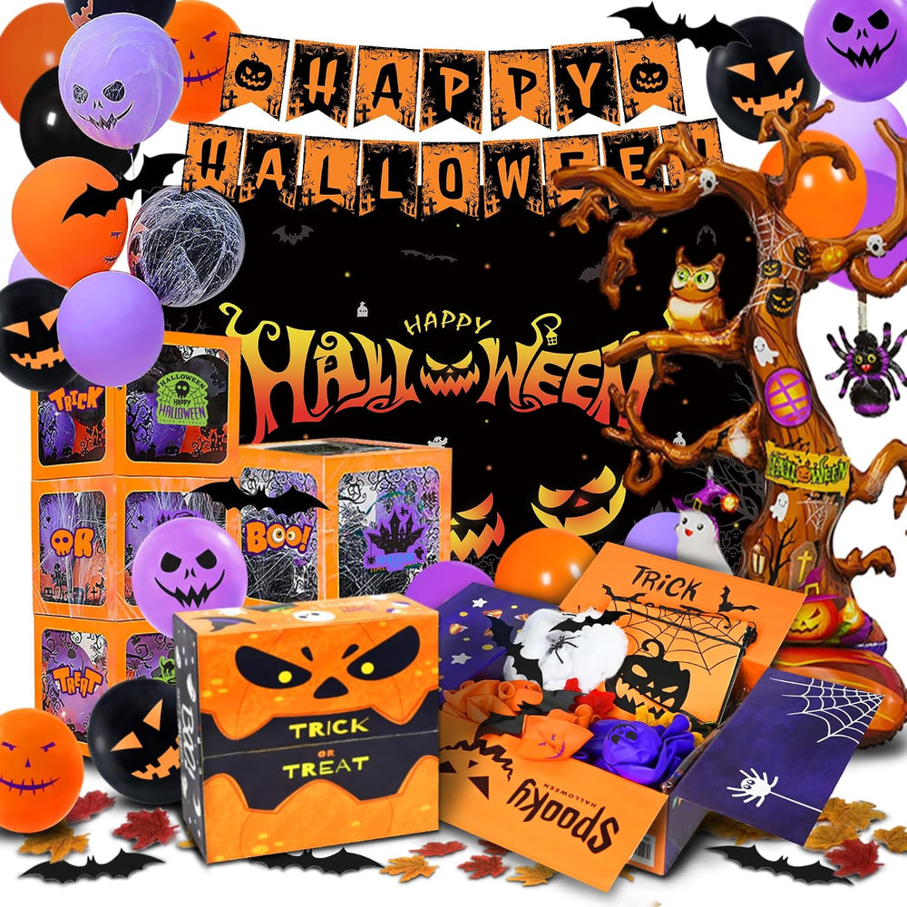 157 Pcs Halloween Party Decorations Kit, 43" Giant Tree Balloon, 4 Ballo...