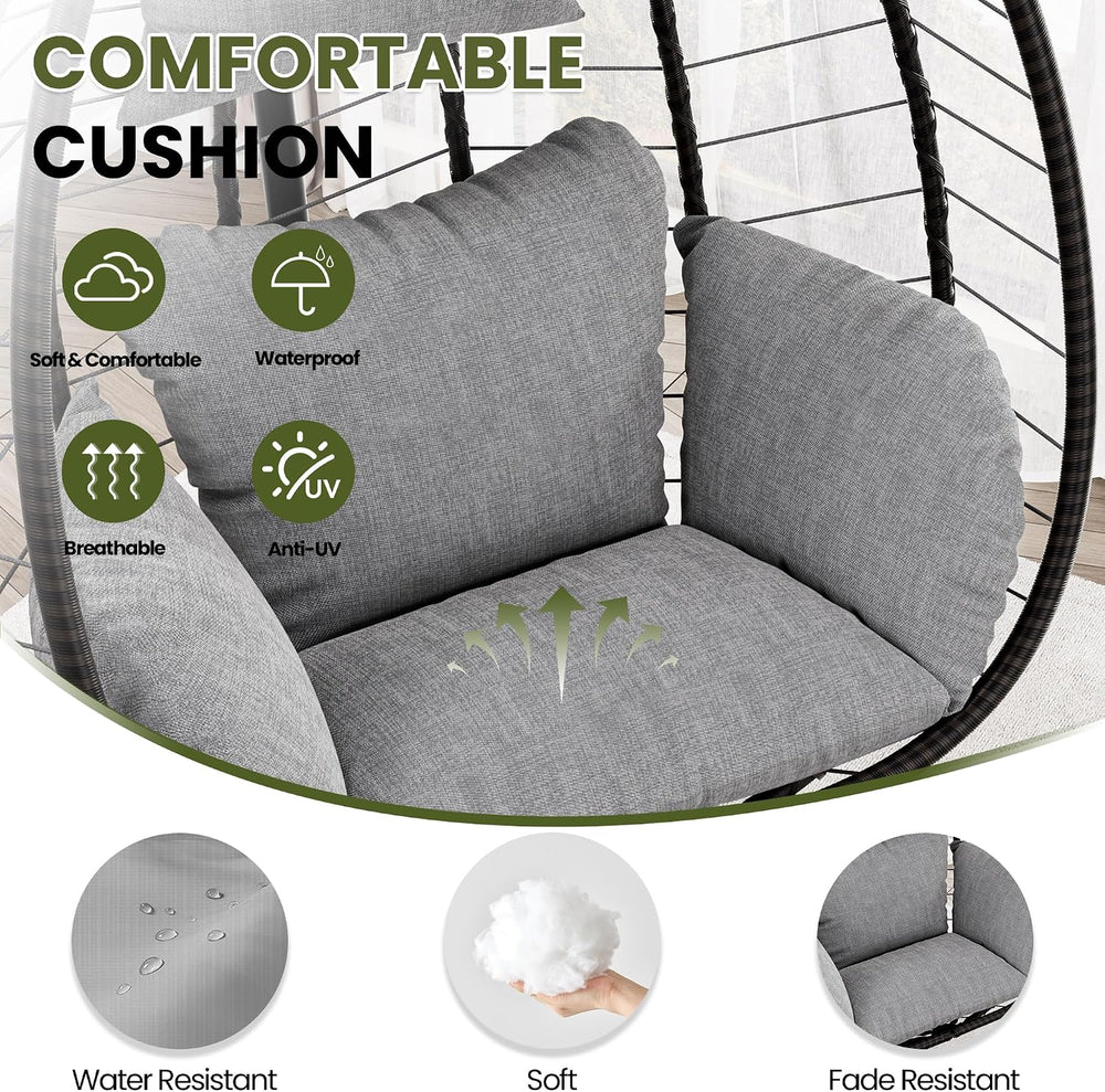 Kullavik Hanging Egg Chair Outdoor with Stand, Wicker Patio Swing Chair