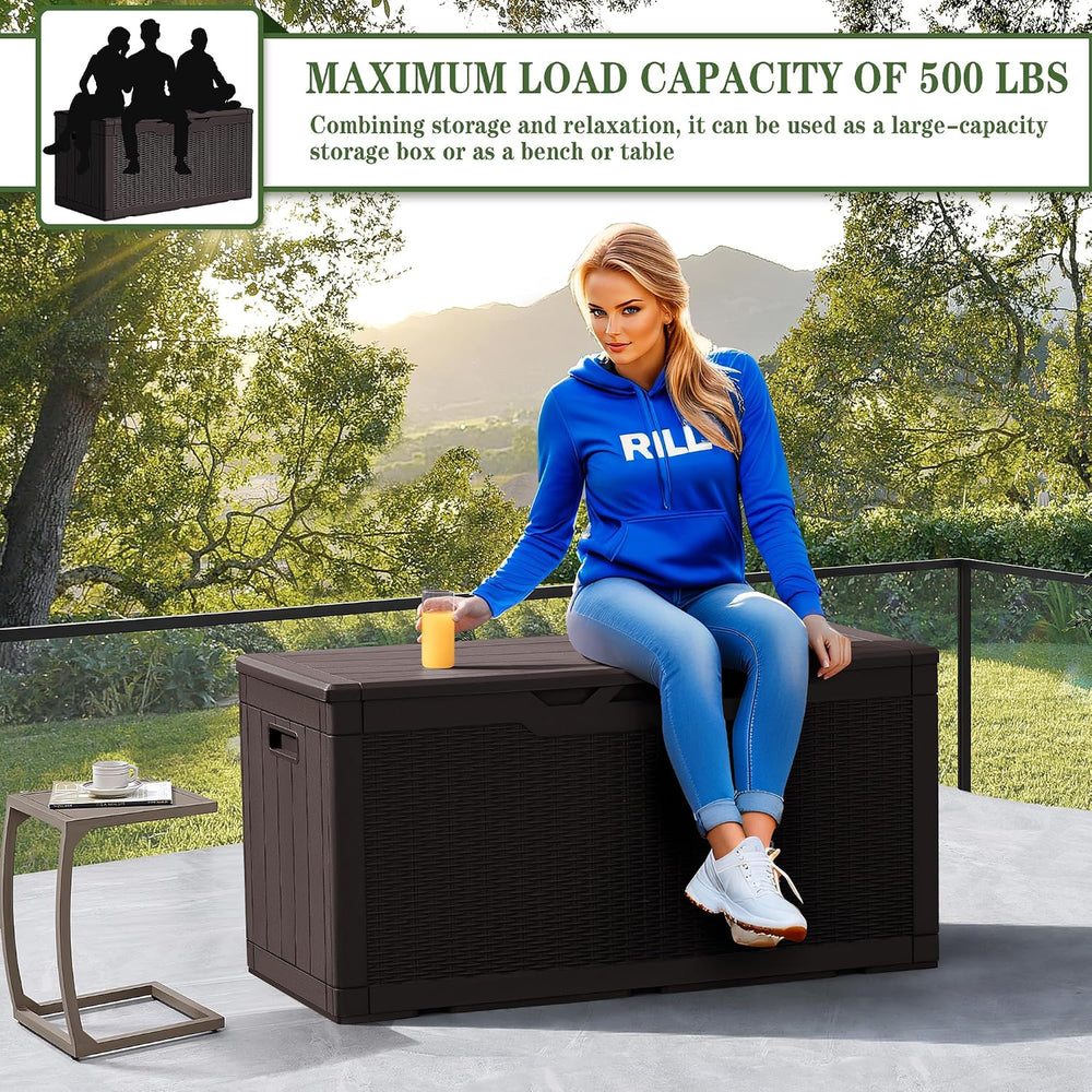 Greesum 100 Gallon Resin Deck Box Large Outdoor Storage, Imitation Rattan Wea...