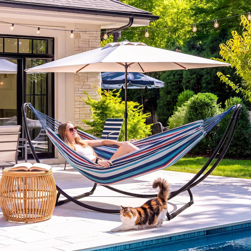 SUNCREAT 2 Person Hammock with Stand, Space Saving Free Standing Hammock with...