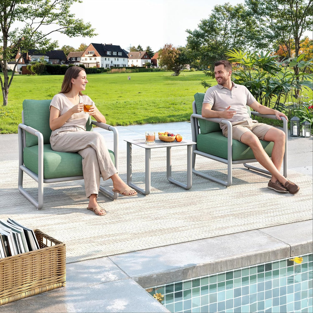 3-Piece Modern Aluminum Patio Sofa Set with Coffee Table, Deep Seating Conver...