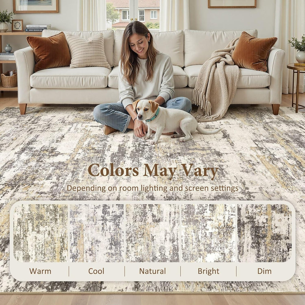 6x9 Area Rugs Abstract Washable Living Room Rug, Gold Brown