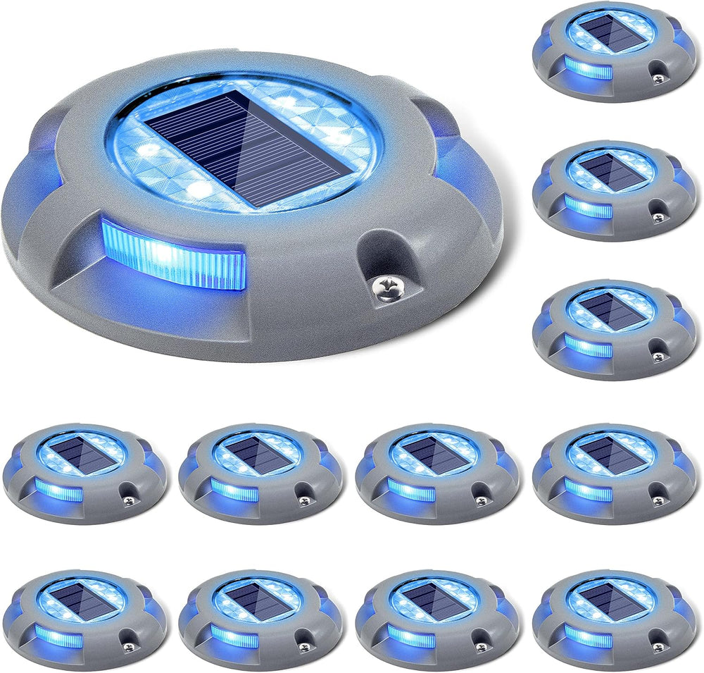 SIEDiNLAR Solar Deck Lights Outdoor LED Driveway Dock Lights, 12 Pack, Blue