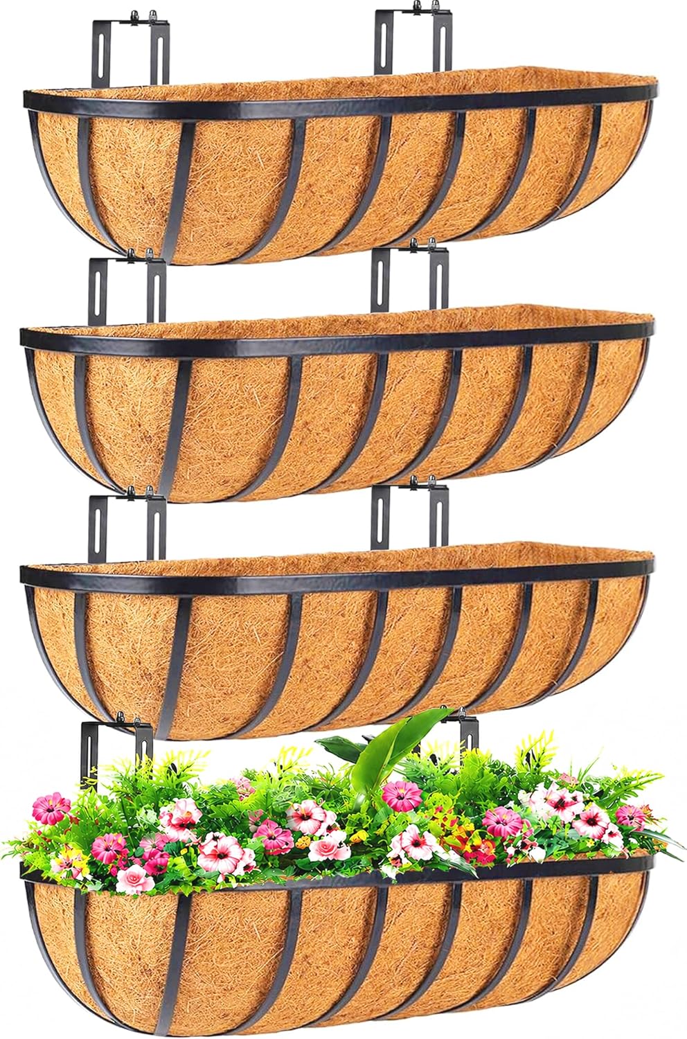LCHUANG Railing Planter Window Box - 4 Pack 24 Inch Deck Balcony Rail Planter...