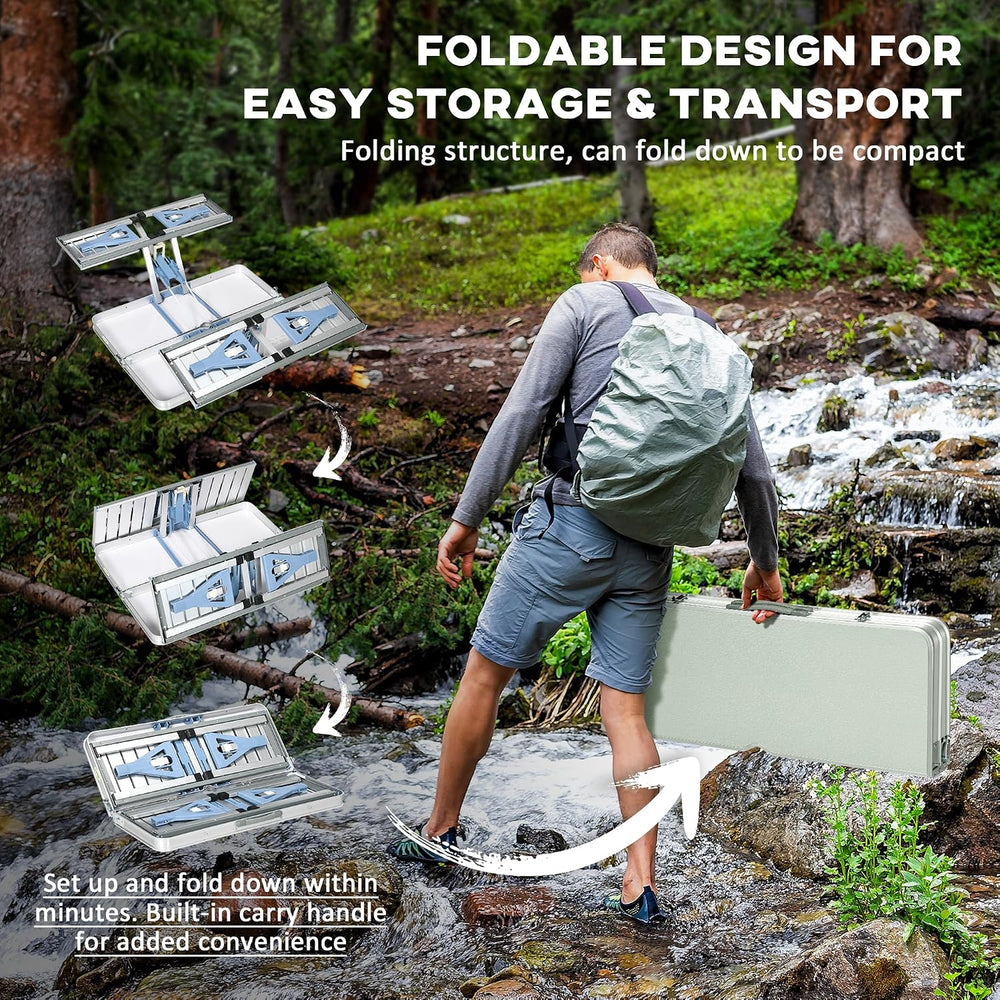 Outsunny Folding Picnic Table with Umbrella Hole, Aluminum Suitcase Portable ...