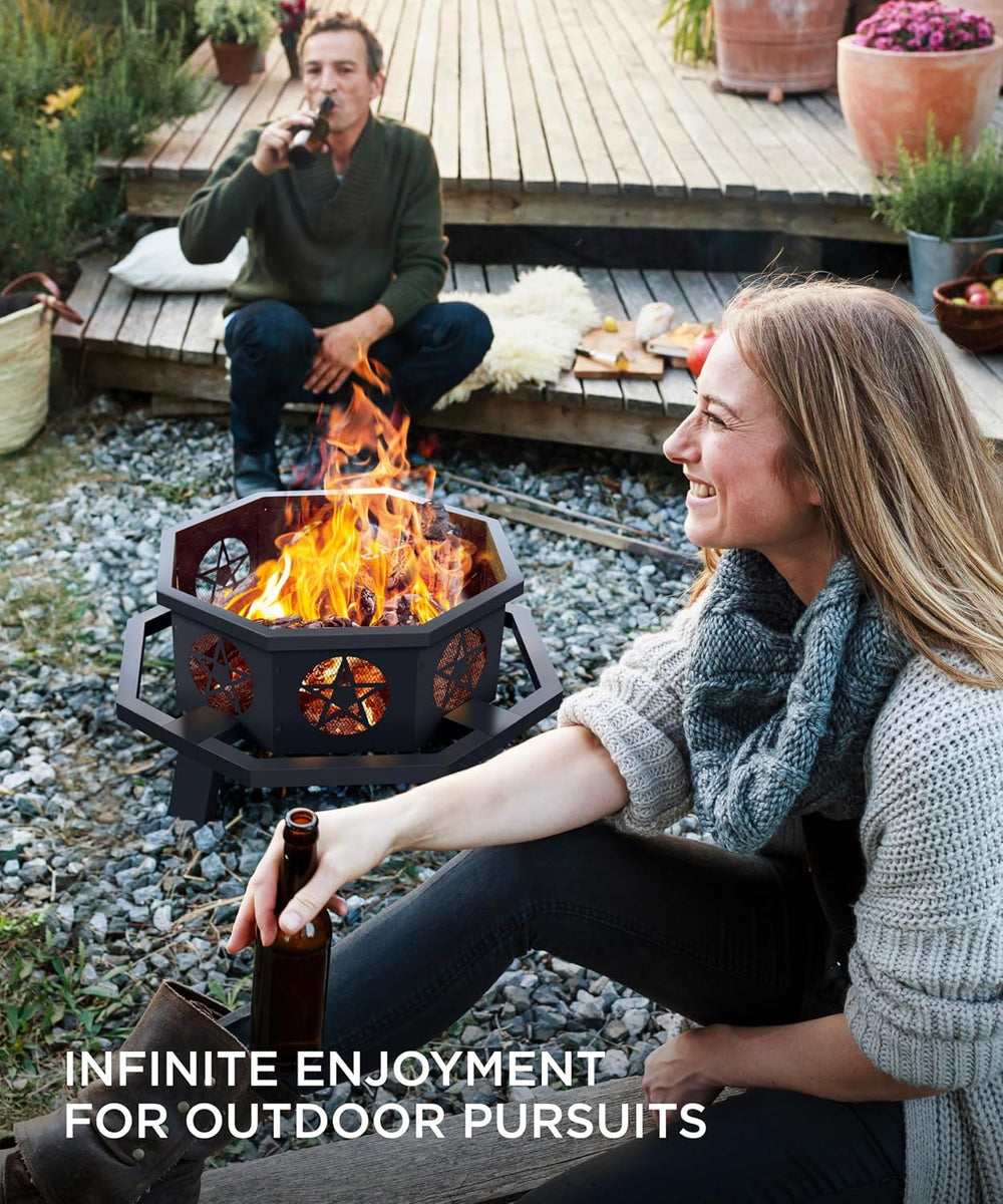 SUNOUTLY 35 inch Fire Pit, Outdoor Fire Pit Wood Burning Fire Pits with Cooki...