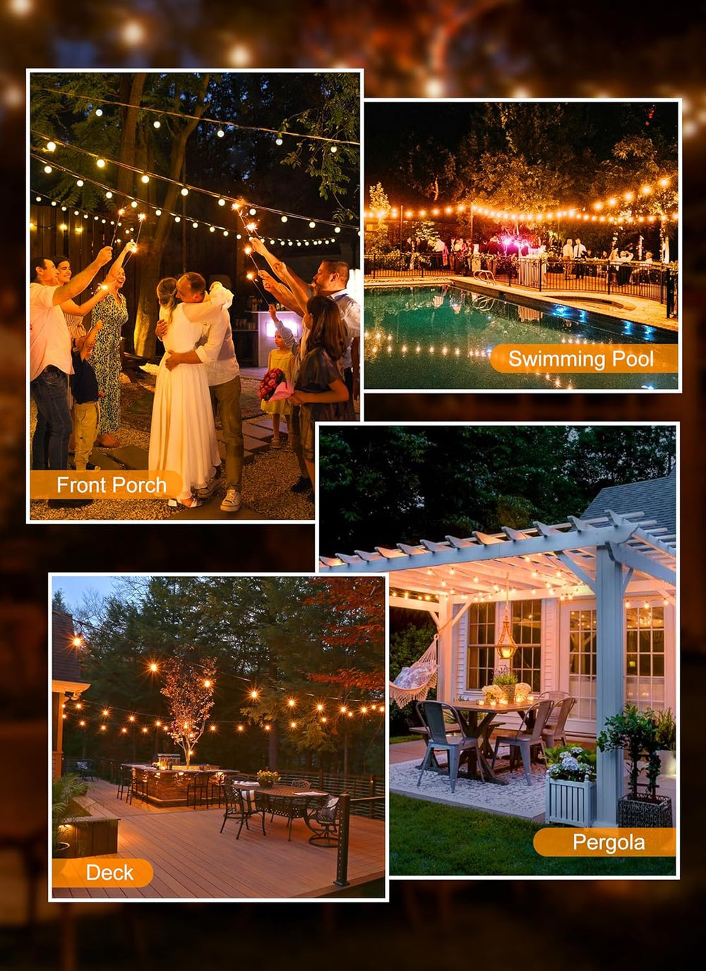 Outdoor String Lights, 50FT 52 LED Bulbs Connectable Patio Lights (2 Spare)
