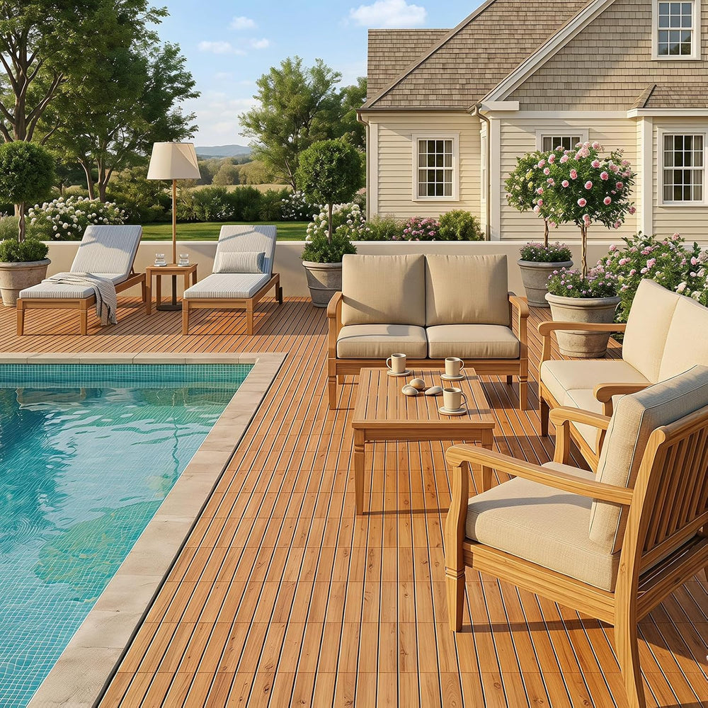 Goplus 54-Pack Acacia Wood Interlocking Deck Tiles (54 PCS,Straight)