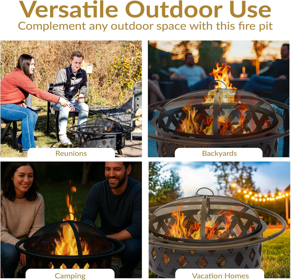 Sunnydaze Crossweave 30" Small Outdoor Fire Pit, Wood Burning, Round