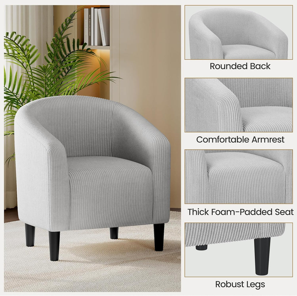 Yaheetech Small 25.5in Wide Corduroy Accent Chair for Bedroom, Light Gray