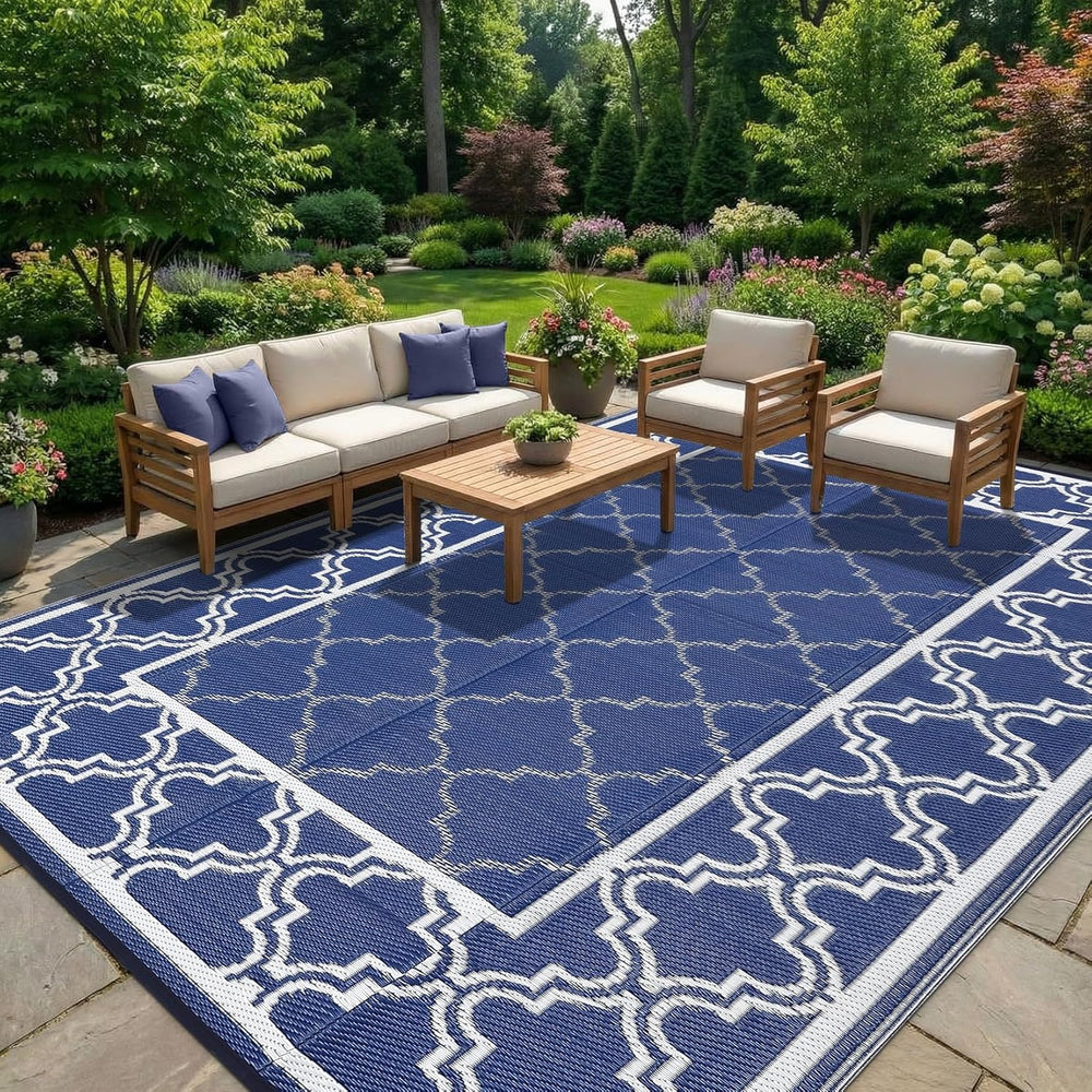 Garvee Reversible Outdoor Rug 6x9, Waterproof Outdoor Plastic Rug, Blue