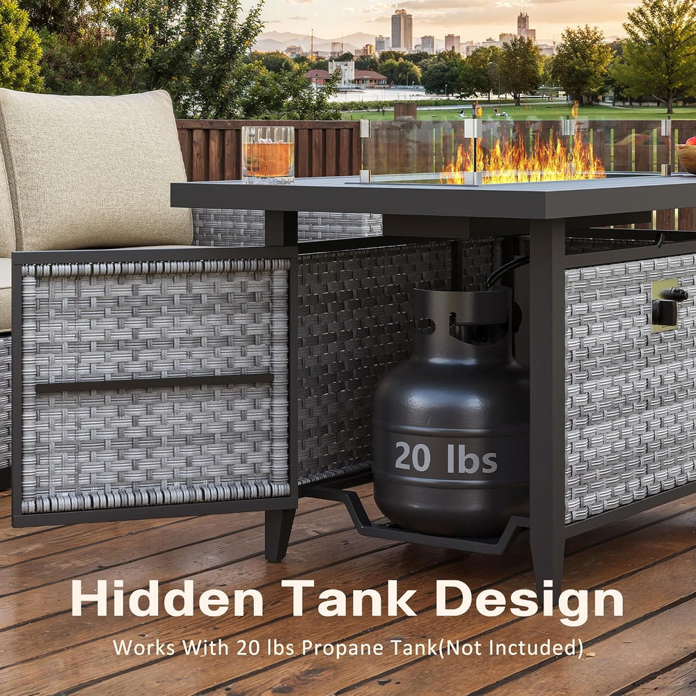 43 Inch Rattan Propane Fire Pit Table with 55,000 BTU,CSA-Certified 304 Stain...