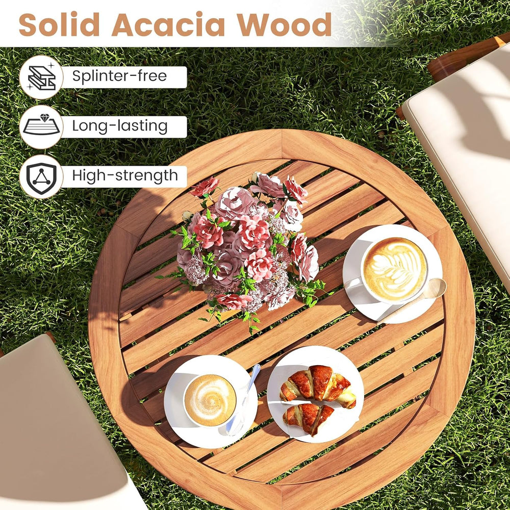 HAPPYGRILL 3 Pieces Acacia Wood Patio Bistro Set, Folding Outdoor Table and C...