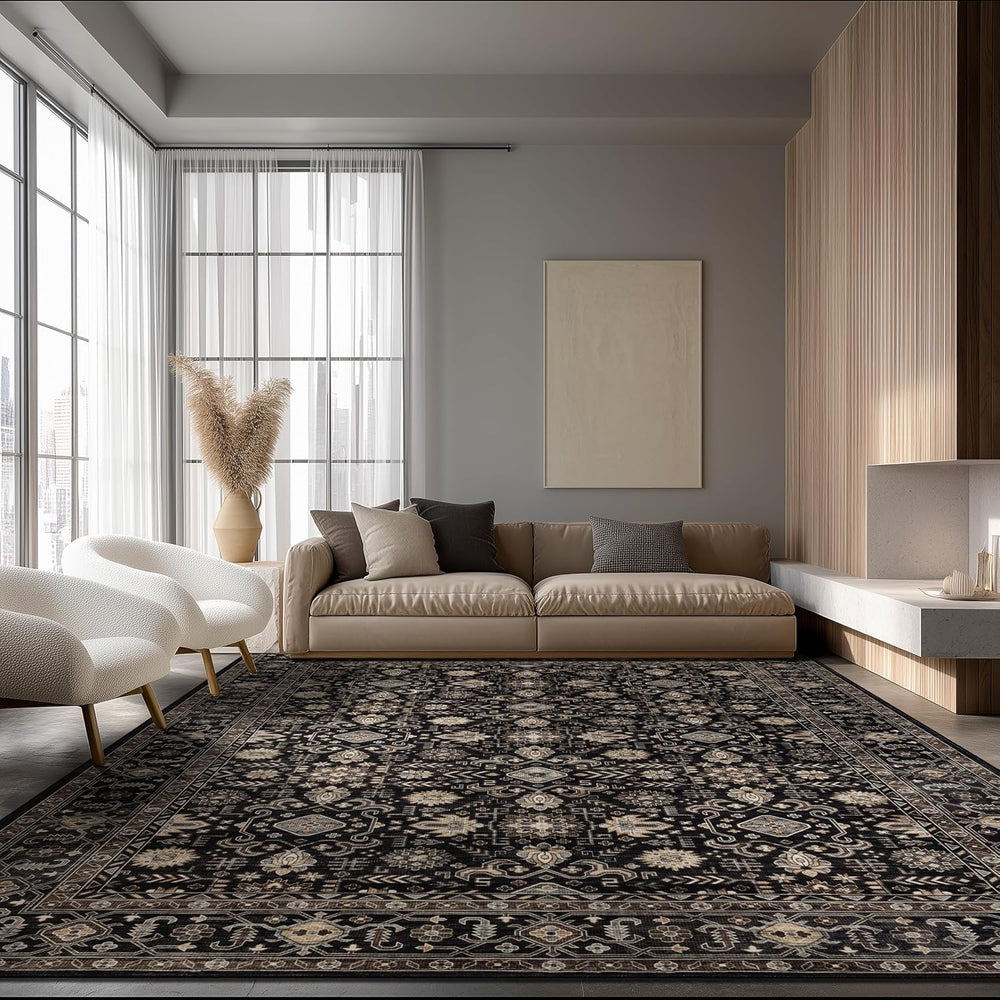 Ruaruarug Washable Area Rug 8×10 for Living Room, Ultra Soft, Black Gold