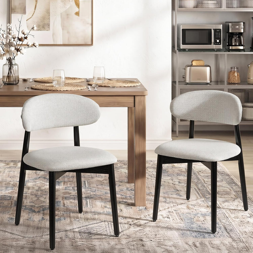 Farmhouse Dining Chairs Set of 4, Mid Century Modern Wooden Linen Fabric Upho...