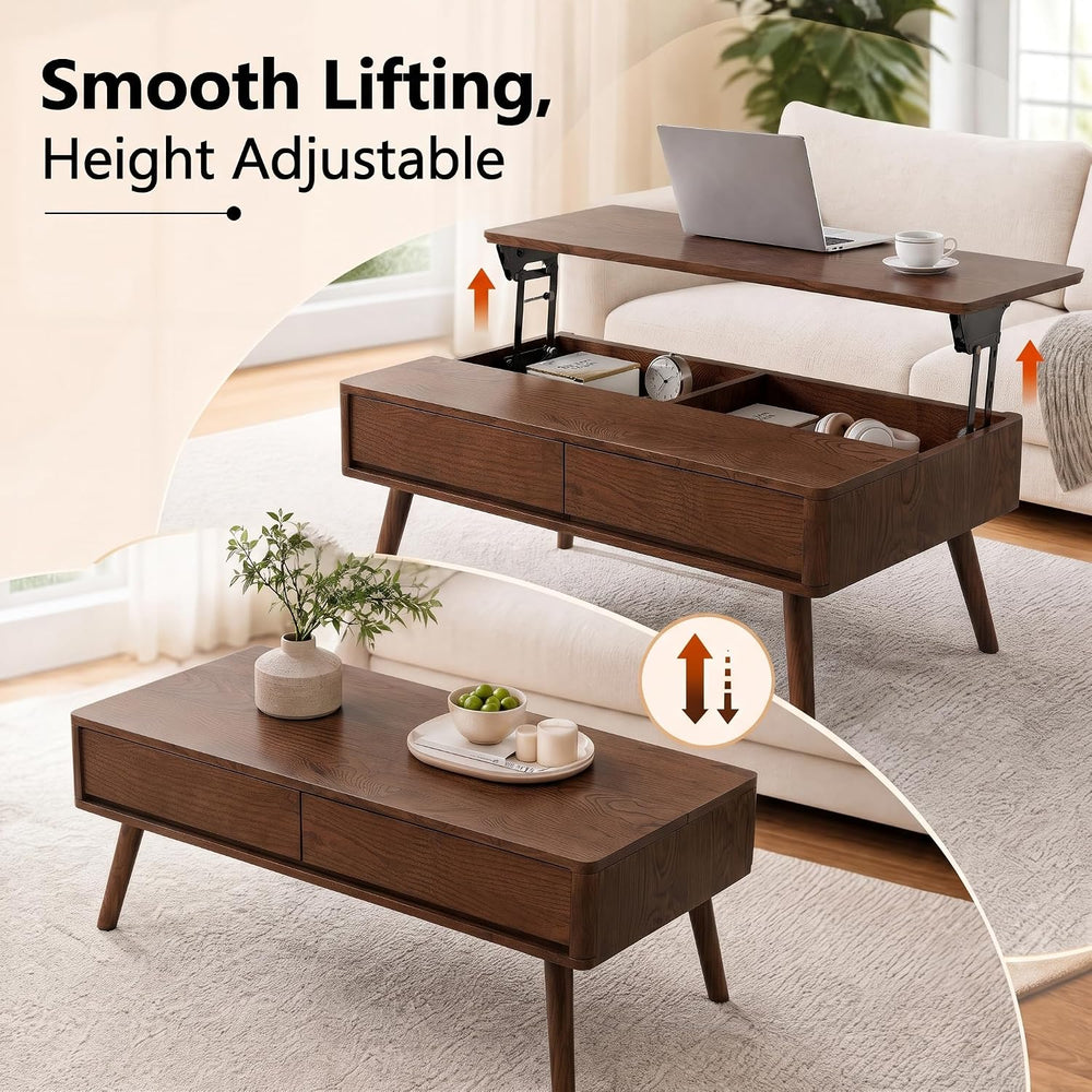 Solid Oak Wood Lift Top Coffee Table for Living Room, Fully-Assembled