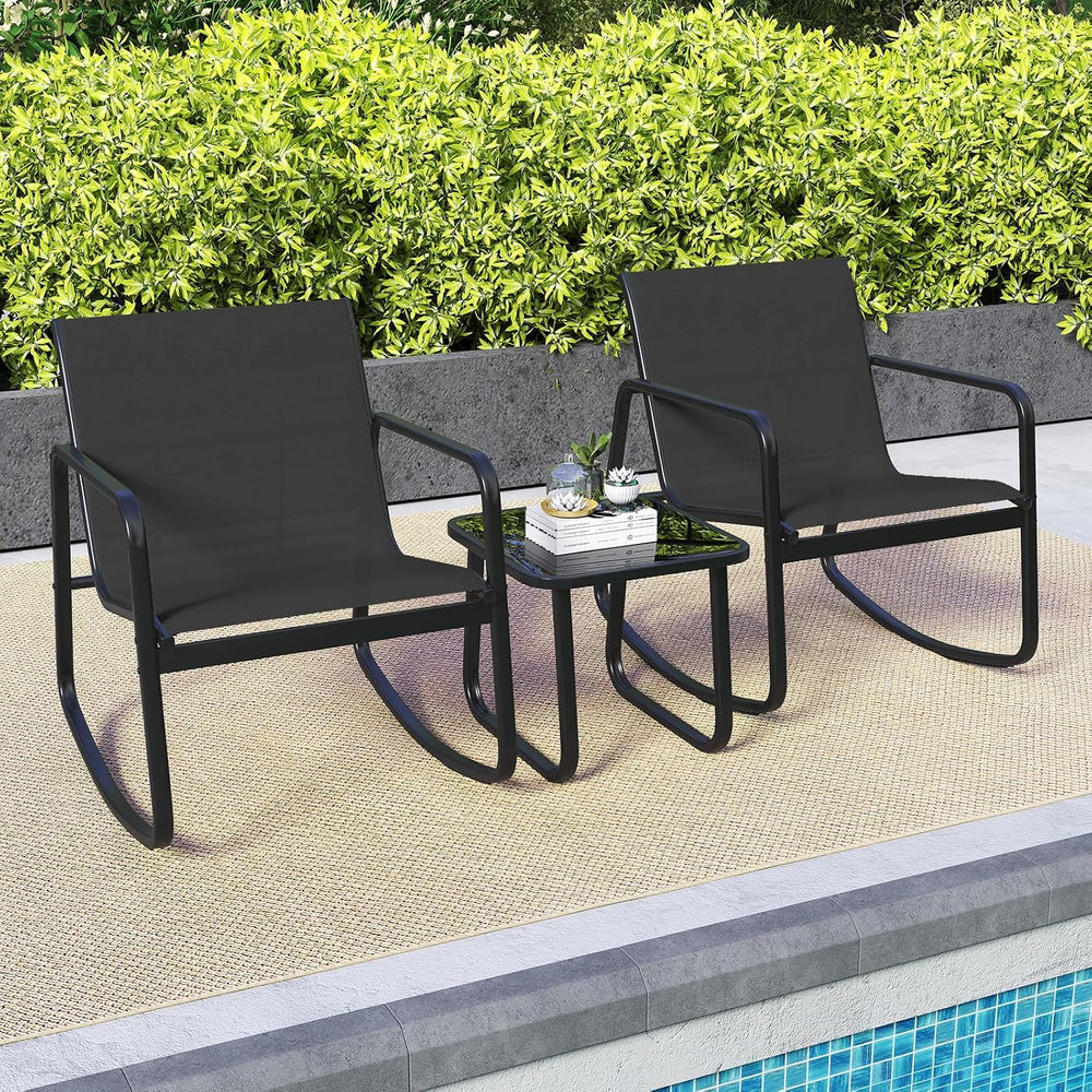 Tangkula 3 Piece Rocking Bistro Set, Patio Furniture Set with 2 Rocking Chair...