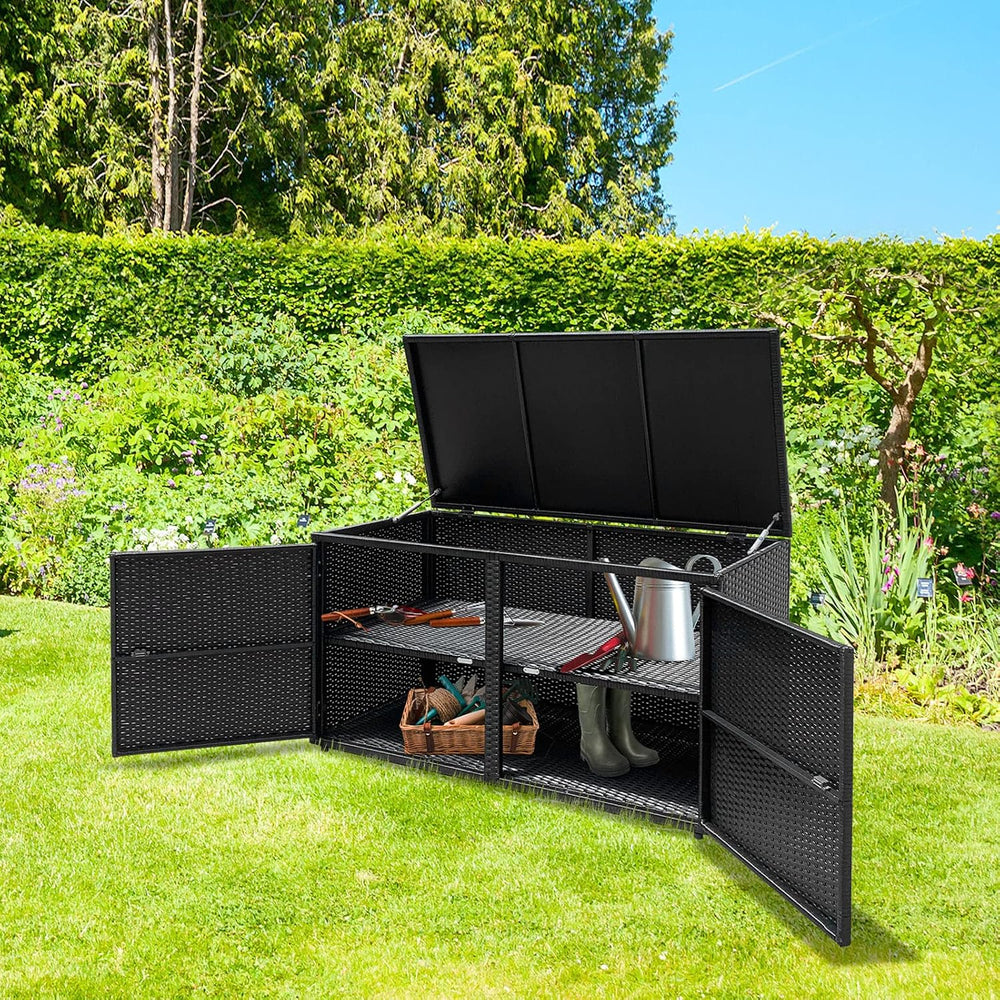Giantex Rattan Deck Box Outdoor&Indoor 88 Gallon Wicker Storage Bench W/S...