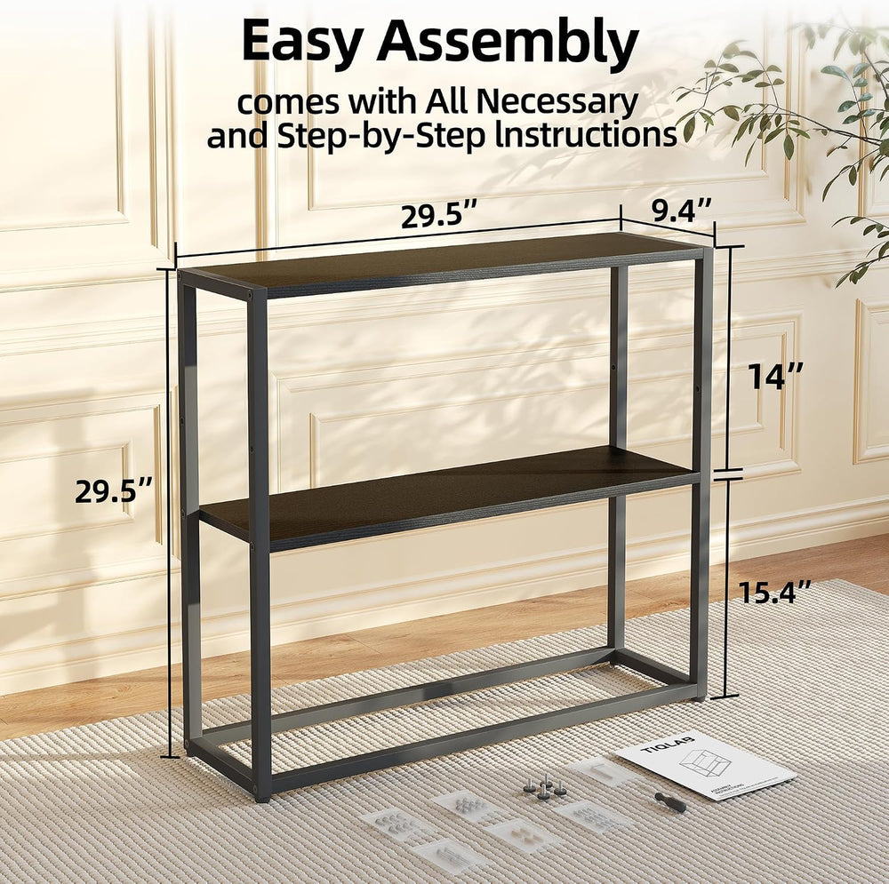 TIQLAB Small Entryway Table, 29.5" Narrow Console Table with Shelves, Black
