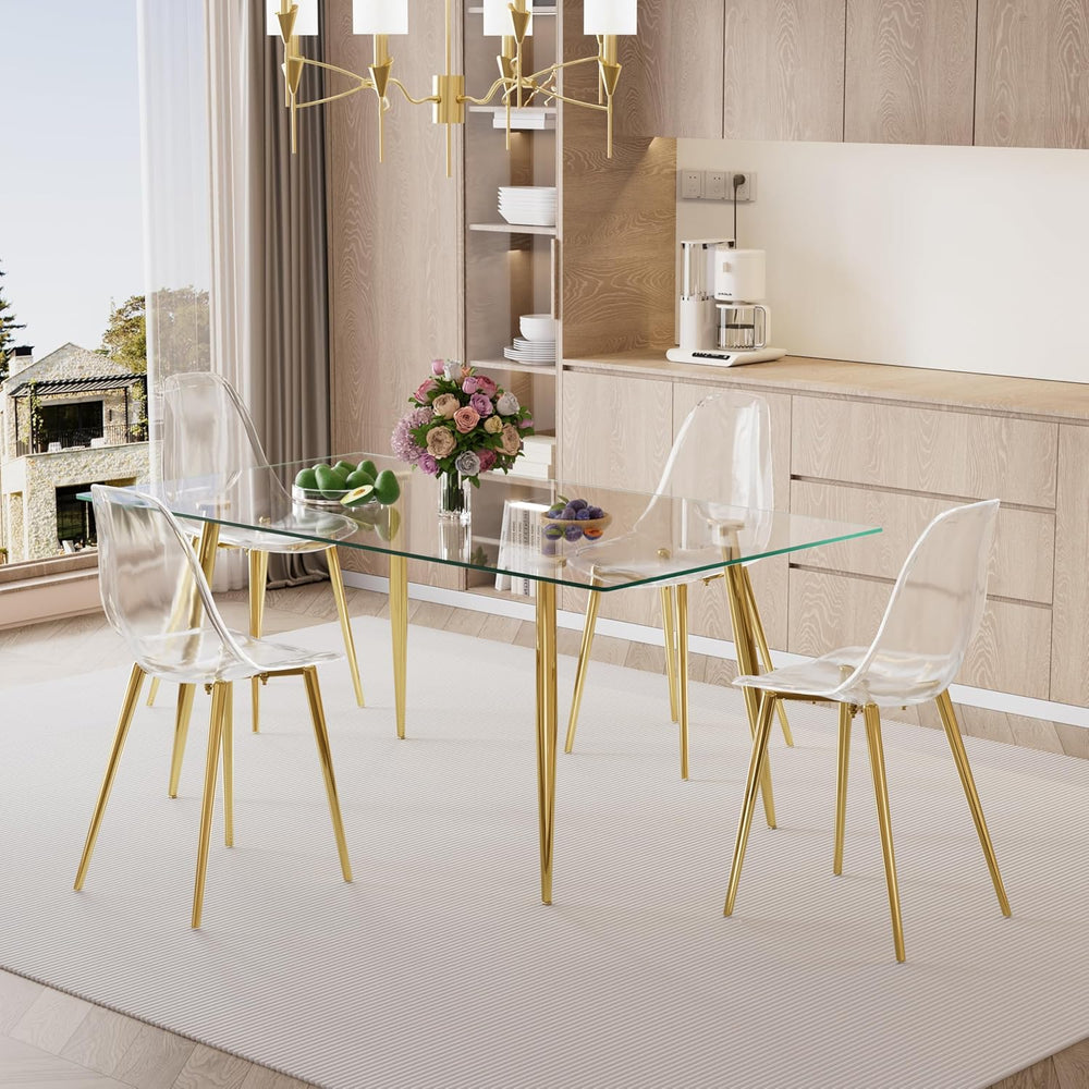 Baysitone Glass Dining Table for 4 with 63 inch Clear Rectangular Glass Top, ...