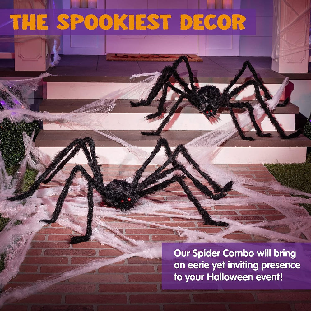 JOYIN 2 Pack 5 Ft Halloween Outdoor Decorations Hairy Black Spider, Scary Gia...
