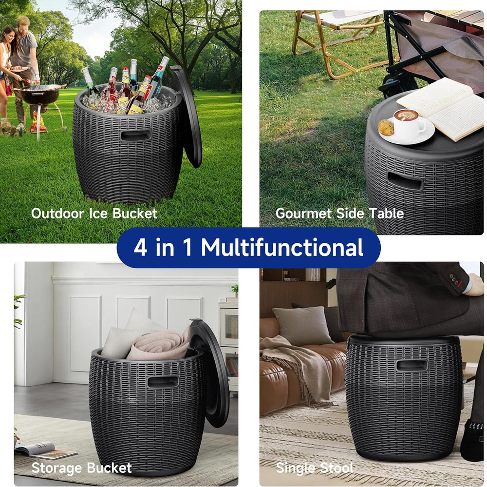 EasyUp 9.5 Gallon Outdoor Cooler Table, Wicker Round Ice Bucket for Parties, ...