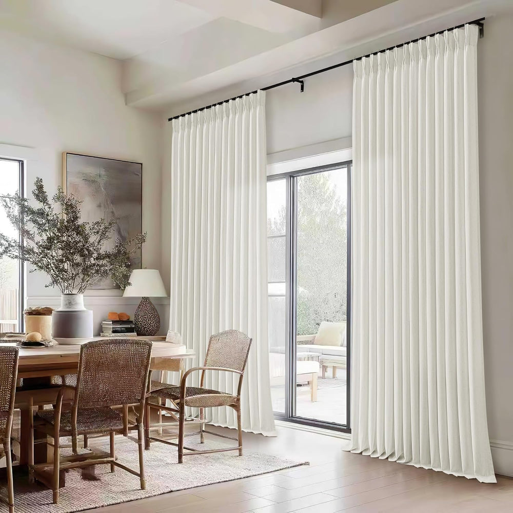 Natural Beige Semi Sheer Pinch Pleated Linen 70 Inch Extra Wide Curtains