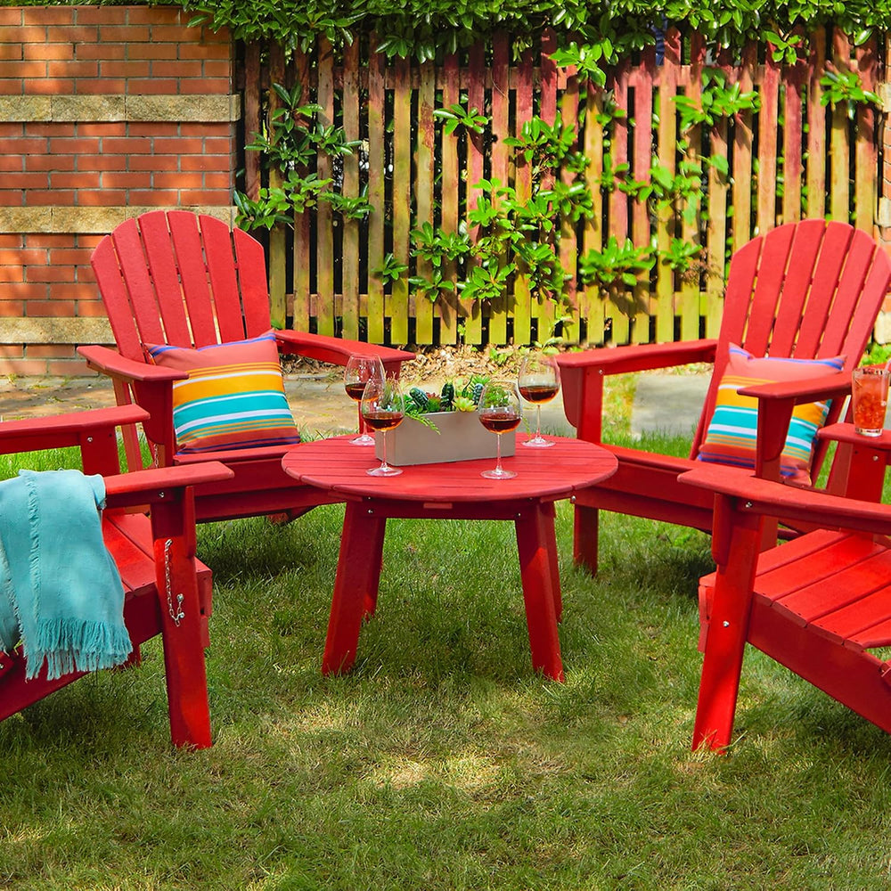 All-Weather Outdoor Round 36" HDPE Adirondack Patio Side Coffee Table, Red