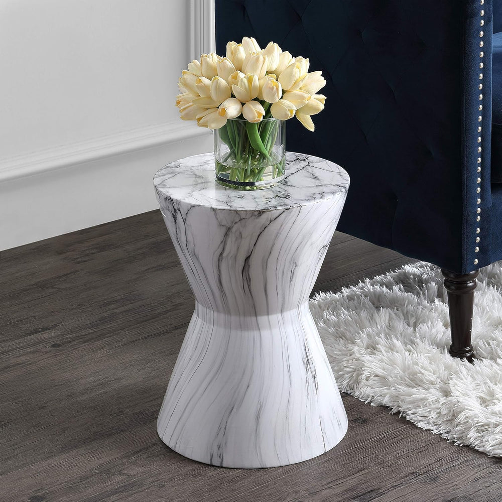JONATHAN Y African Drum Ceramic Garden Stool 17.25", White Marble Finish