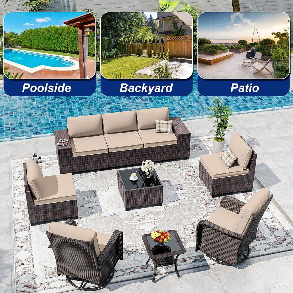 9 Pieces Patio Furniture Set with 2 Swivel Chairs Patio Furniture Outdoor Sec...