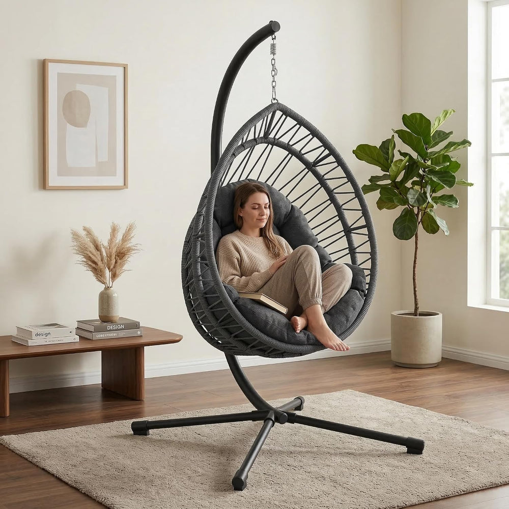 Hanging Egg Chair with Stand, Foldable Swing Hammock Chair, All-Weather Core-...
