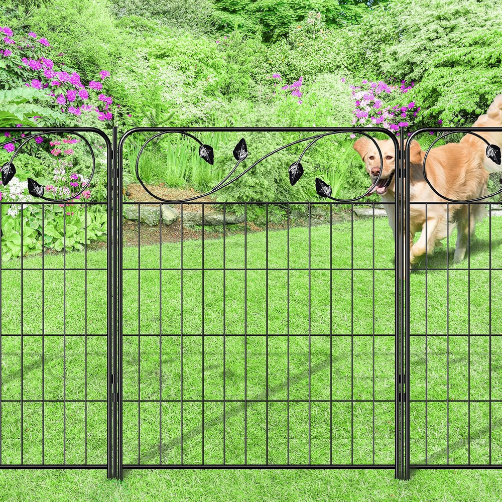 Black Metal Garden Fence 30in(H)X12ft(L) 6 Panels Decorative Garden Fencing