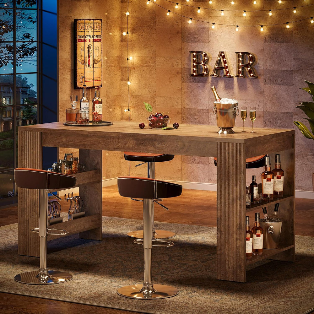Tribesigns 63" Bar Table, Farmhouse Counter Height Pub Table with Storage