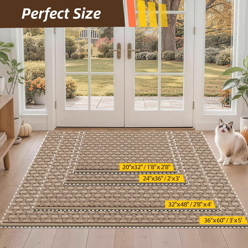 JSEI Dirt Trapper Door Mat 24"x36",Non-Slip Entryway Rugs,Beige