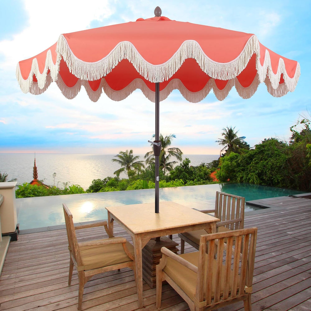 JONATHAN Y UMB1001 Collins 9 ft. Classic Cottage Tassel Market Patio Umbrella...