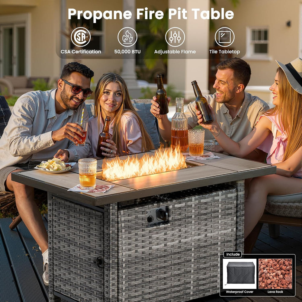 ovios 7-Pieces Patio Furniture Set with 42" Fire Pit Table Swivel Chairs...