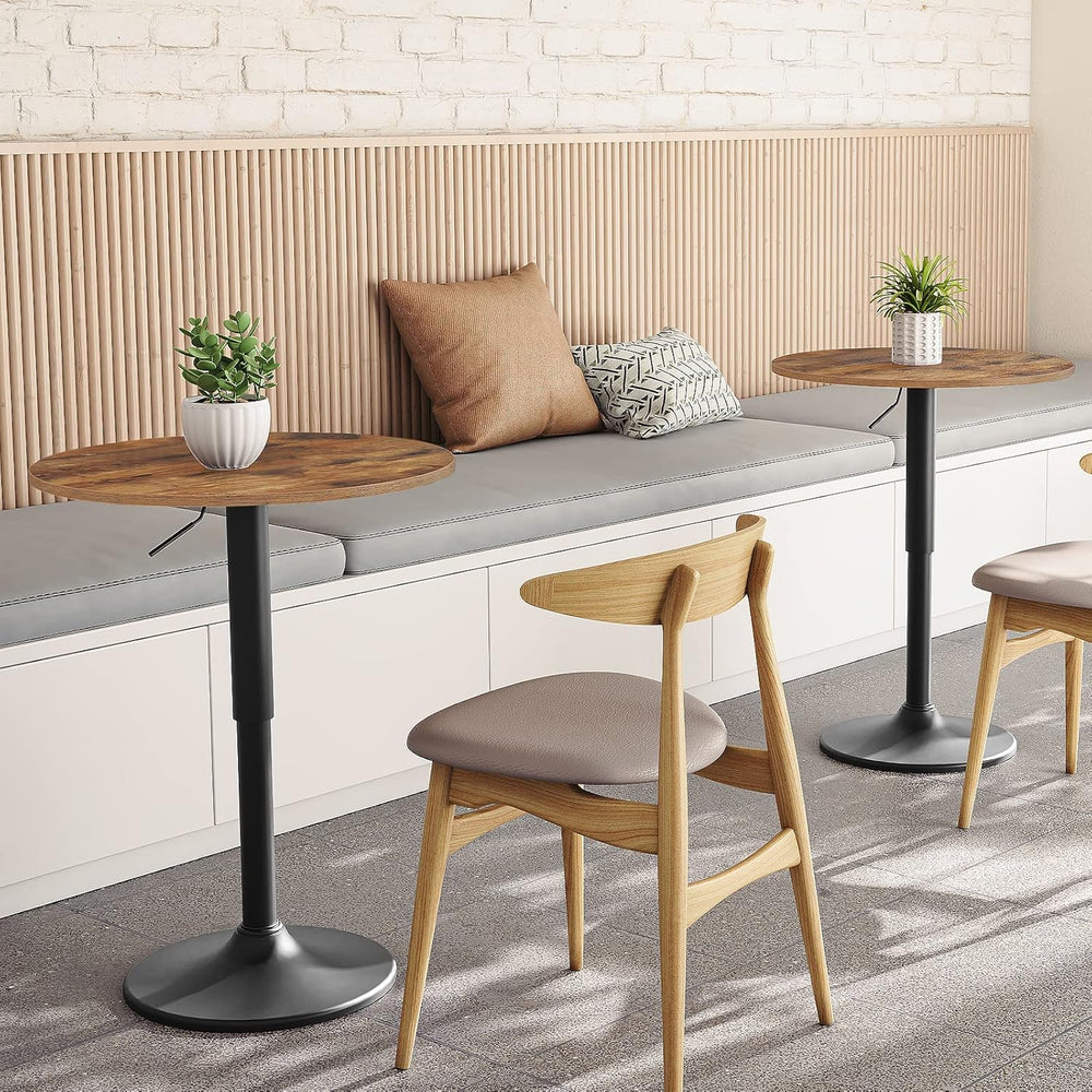 HOOBRO Bar Table, Height-Adjustable Round Pub Table 27-35.4 Inches with Sturd...
