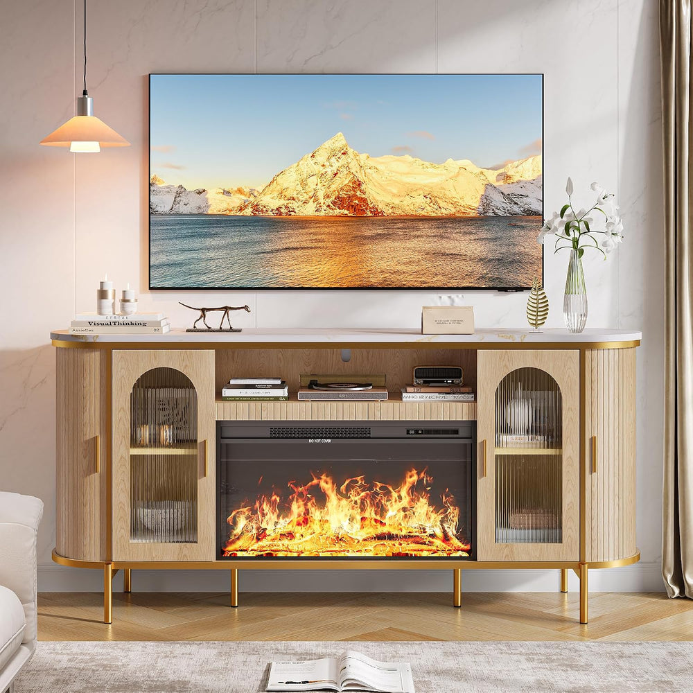 70" Fluted Fireplace TV Stand for TVs Up to 80 Inches, Entertainment Cen...
